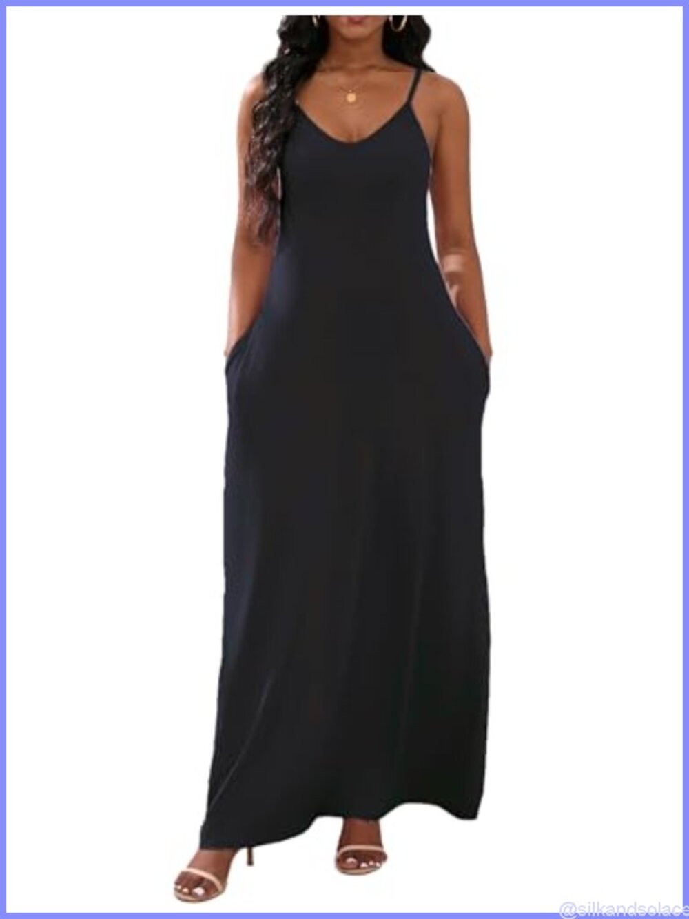 Plus Size Backless Maxi Dress with Pockets Casual Loose Fit Spaghetti Strap